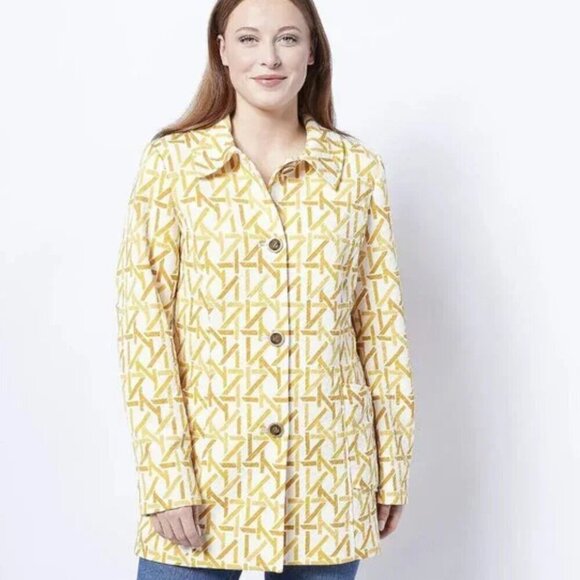 dennis basso Jackets & Blazers - Dennis Basso Womens Jacquard Knit Button-Front Quilted Jacket - Gold/White (22W)
